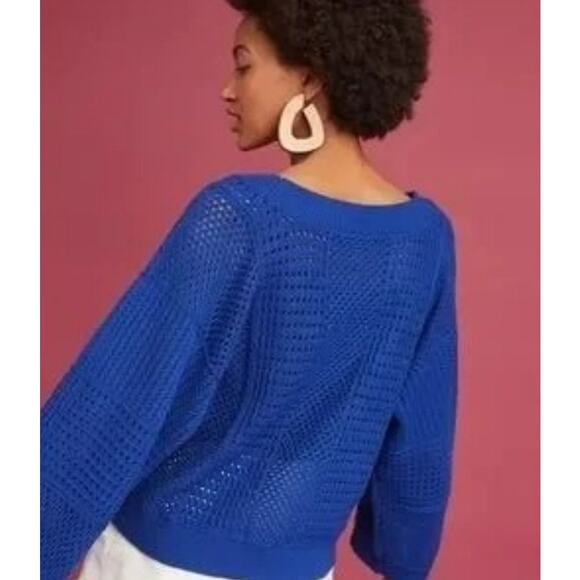 Anthropologie Moth Reese Kimono Blue Boatneck Sweater Womens Small - Picture 3 of 11